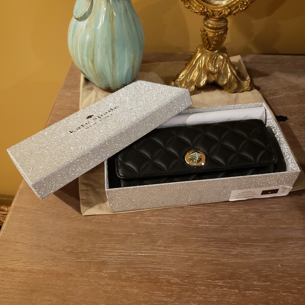 NIB! Kate Spade Black Quilted Leather Turnlock Wallet (Retail $279) - Picture 6 of 10
